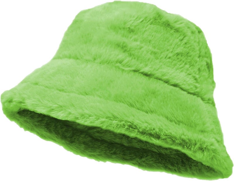 Glory Max Winter Fluffy Plush Bucket Hat Cozy Faux Fur Wide Brim Adjustable Size for Women - Image 1